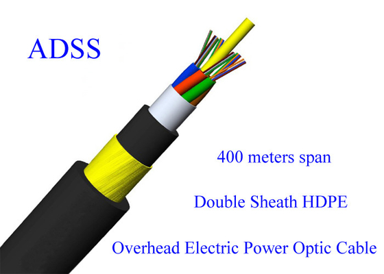 ADSS 광섬유 기갑 케이블 G652D 48B1.3 11KN 경간 400M 13.4mm 48 핵심 PE HDPE